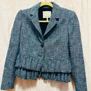 Rebecca Taylor ruffle blazer. Size Zero. Super cute. Navy pattern.